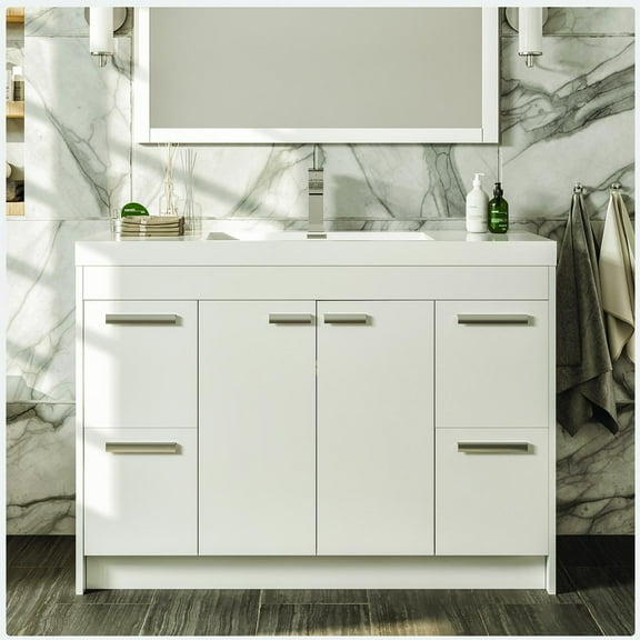 Eviva Lugano 42" White Modern Bathroom Vanity with White Integrated Acrylic Sink