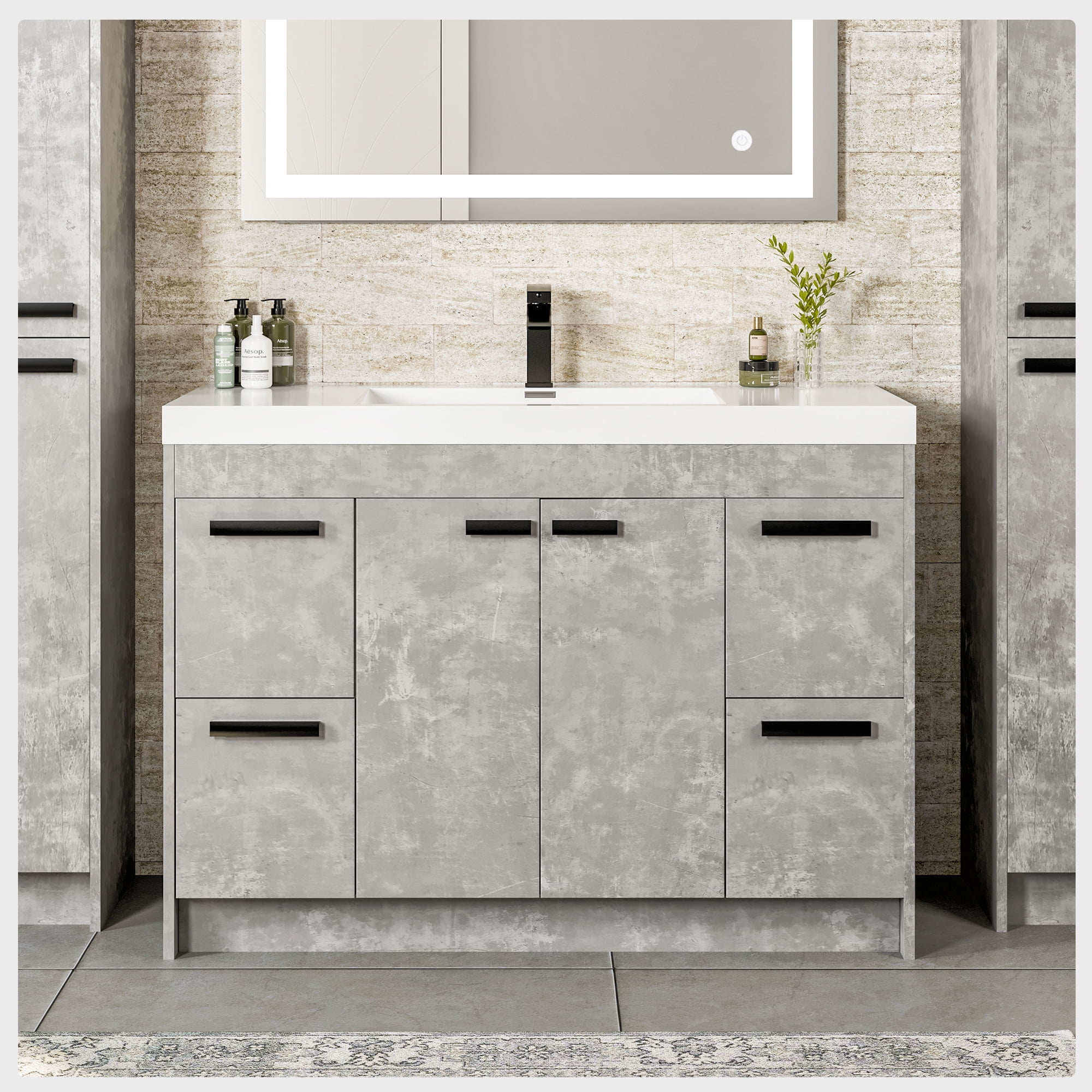 Lugano 48" Cement Gray Modern Bathroom Vanity with White Acrylic Sink