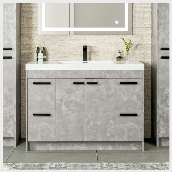 Eviva Lugano 48" Cement Gray Modern Bathroom Vanity with White Integrated Acrylic Sink