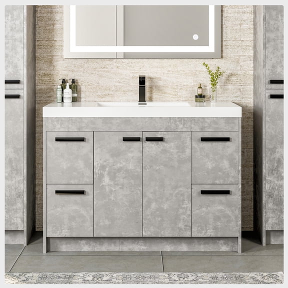 Eviva Lugano 48" Cement Gray Modern Bathroom Vanity with White Integrated Acrylic Sink