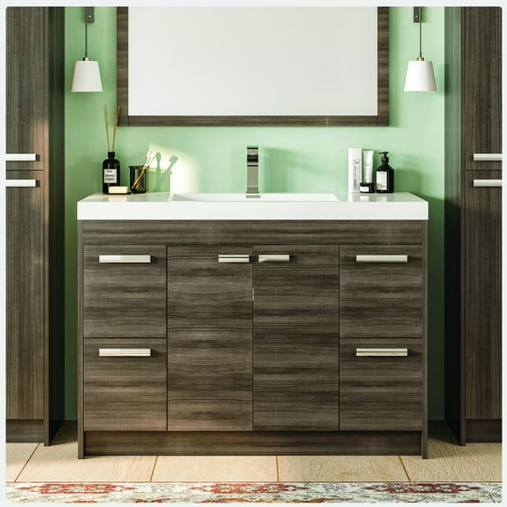 Eviva Lugano 48" Gray Oak Modern Bathroom Vanity with White Integrated Acrylic Sink
