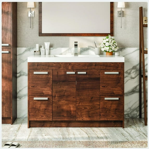 Eviva Lugano 48" Rosewood Modern Bathroom Vanity with White Integrated Acrylic Sink