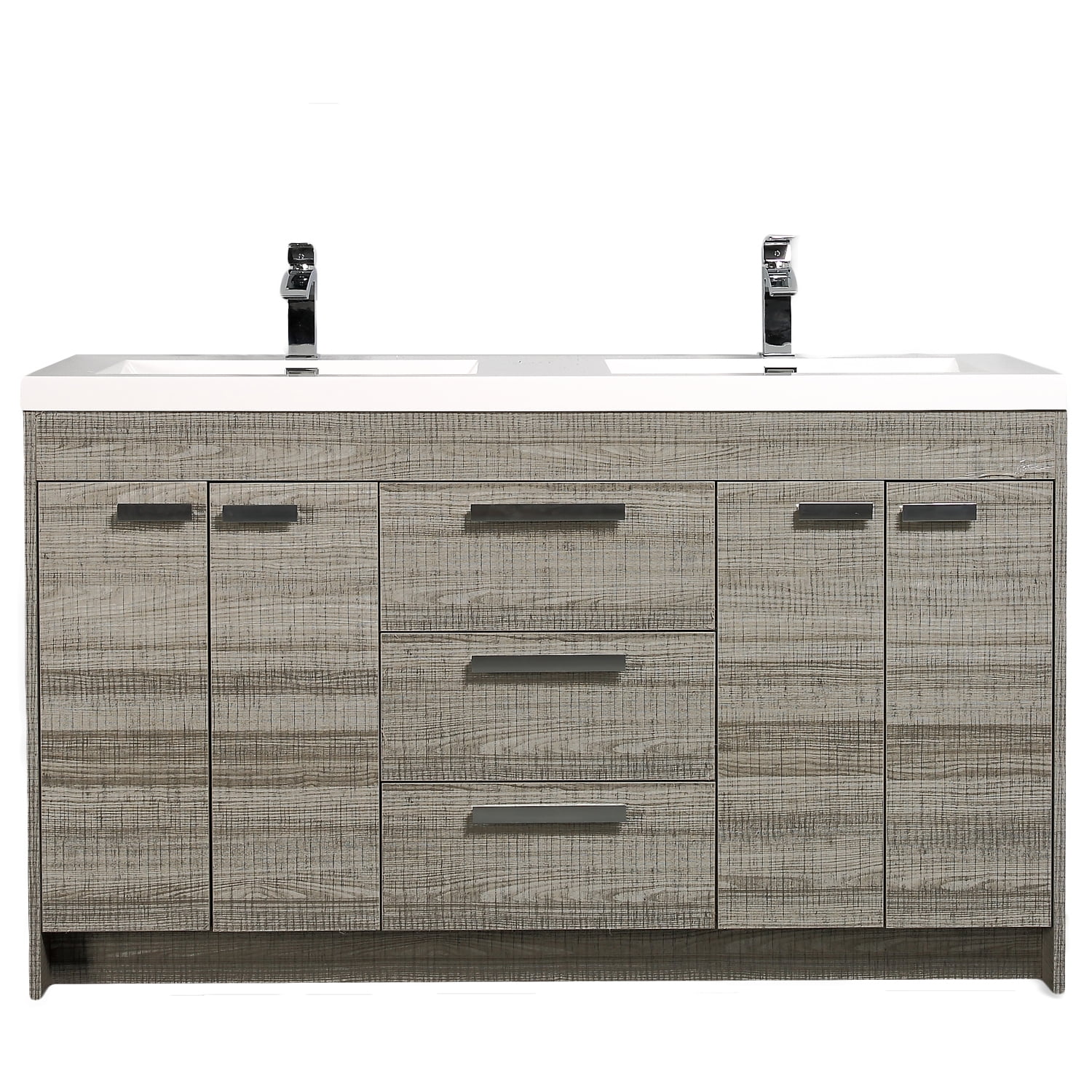 Ash Modern Freestanding Double Bathroom Vanity with White Acrylic Sink