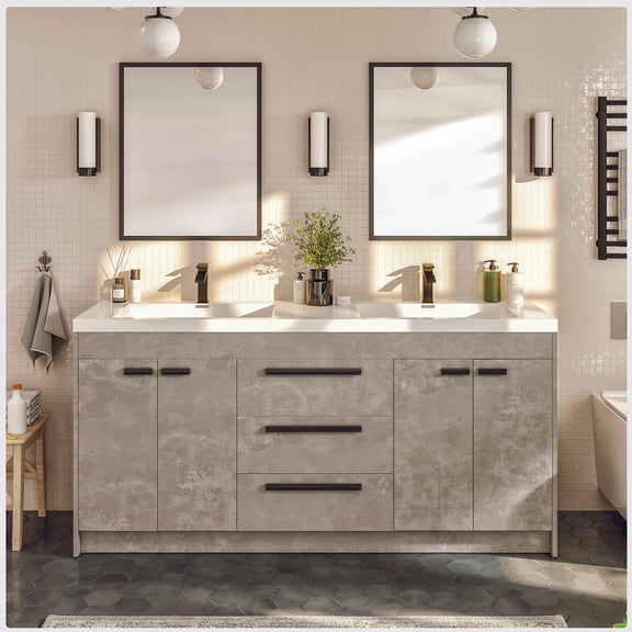 Eviva Lugano 60" Cement Gray Modern Bathroom Vanity with White Integrated Acrylic Sink