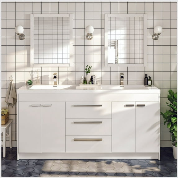 Eviva Lugano 60" White Modern Bathroom Vanity with White Integrated Acrylic Double Sink