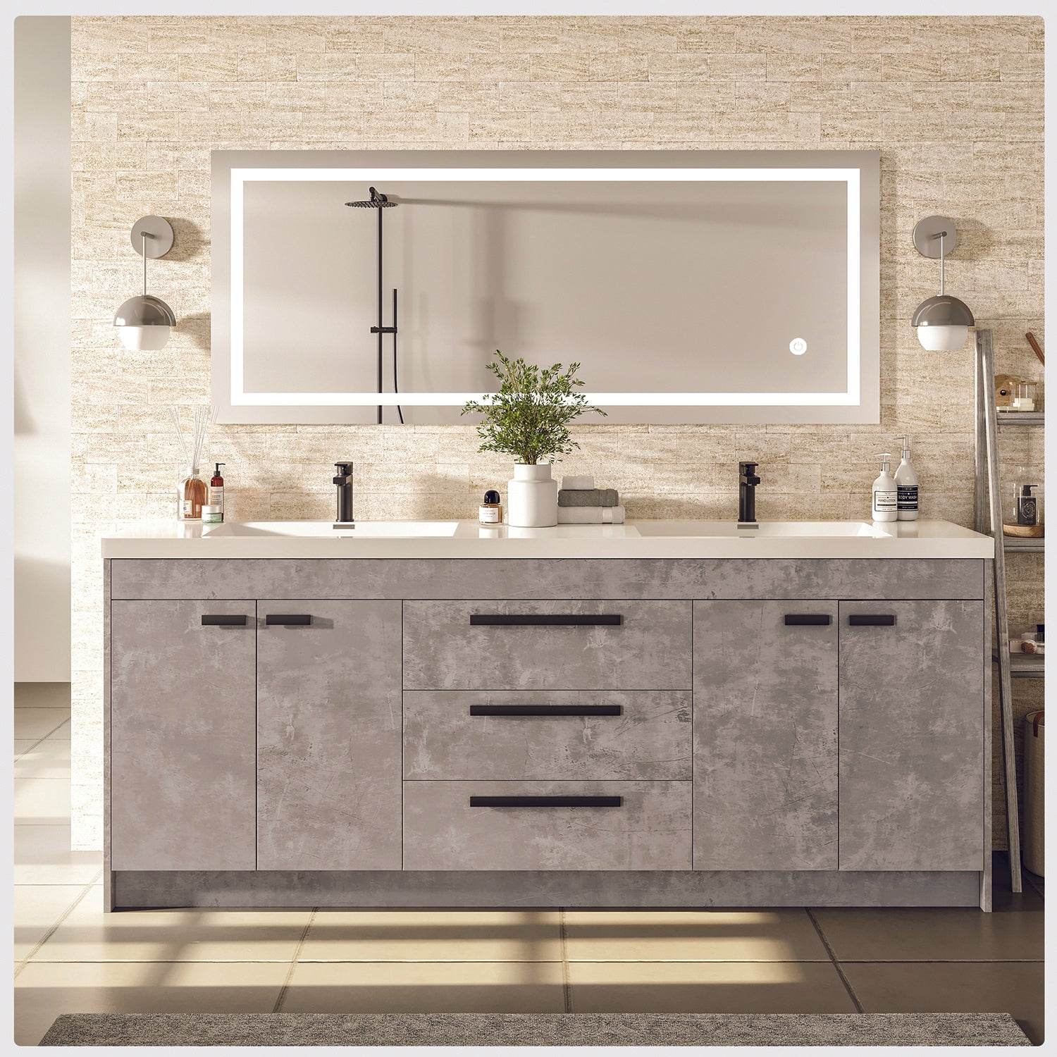 Eviva Lugano 72" Cement Gray Modern Bathroom Vanity with White