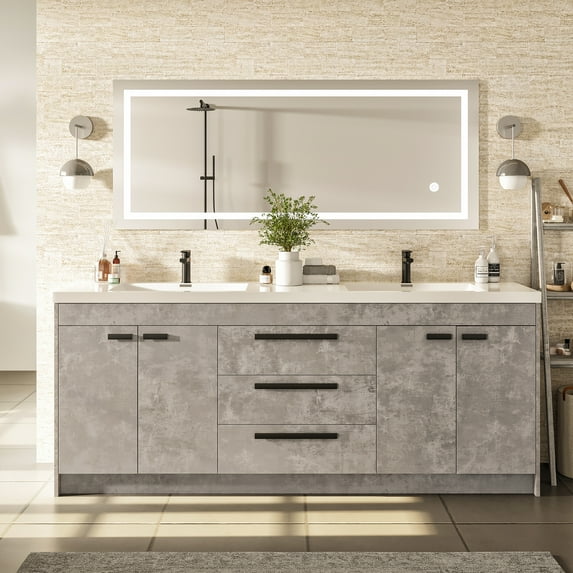 Eviva Lugano 84" Cement Gray Modern Bathroom Vanity with White Integrated Acrylic Sink