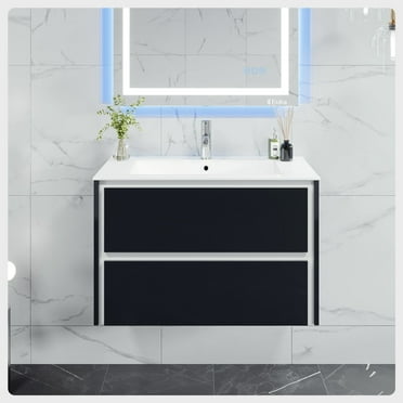 Eviva Luna 32" Dark Grey Wallmount Bathroom Vanity with Integrated Porcelain Sink