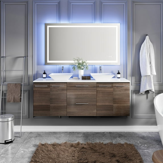 Eviva Lux 60 Inch Double Vessel Sink Vanity in Grey Oak