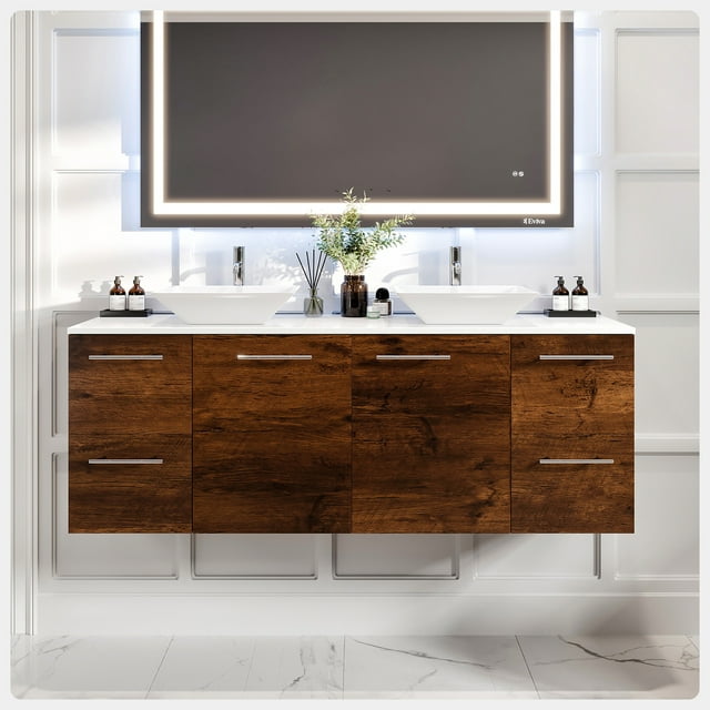 Eviva Luxurious 60 Inch Double Vessel Sink Vanity in Rosewood - Walmart.com