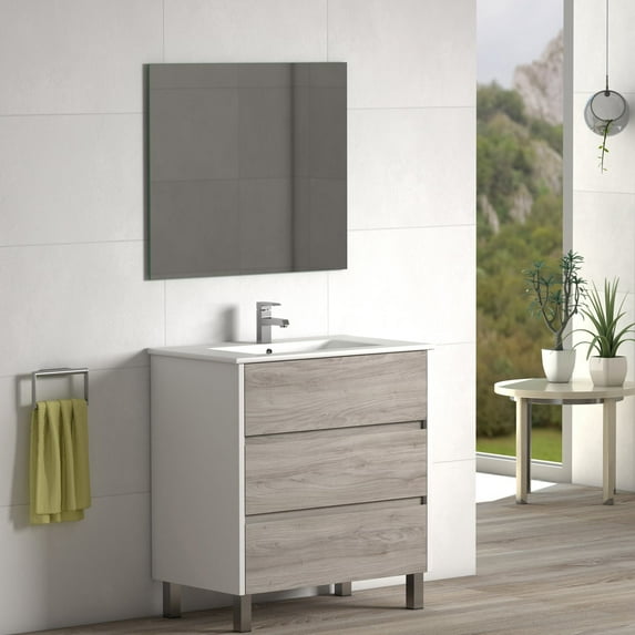 Eviva Majesty 32" Bathroom Vanity with White Integrated Sink in New Pine Grey Finish