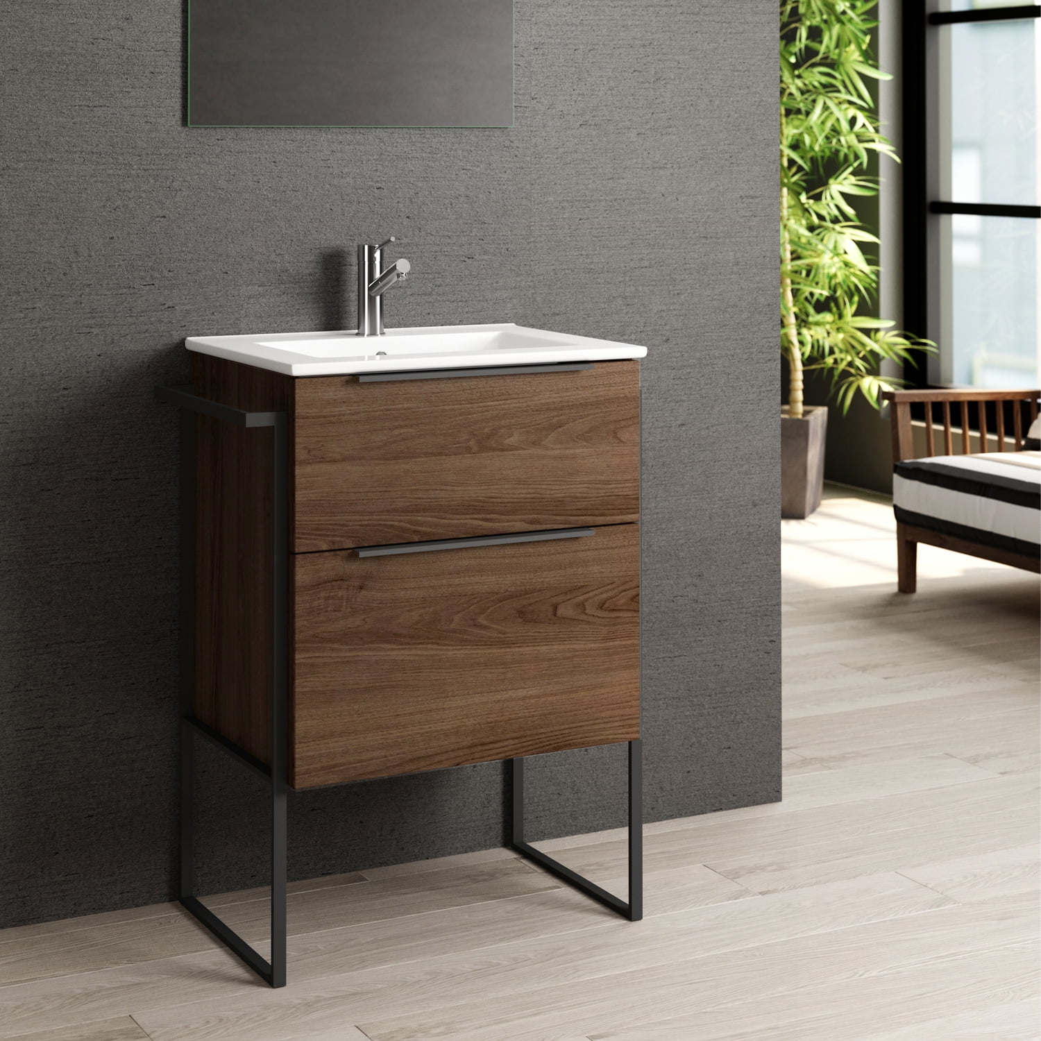 Marina 24" Dark Walnut Bathroom Vanity with White Porcelain Sink