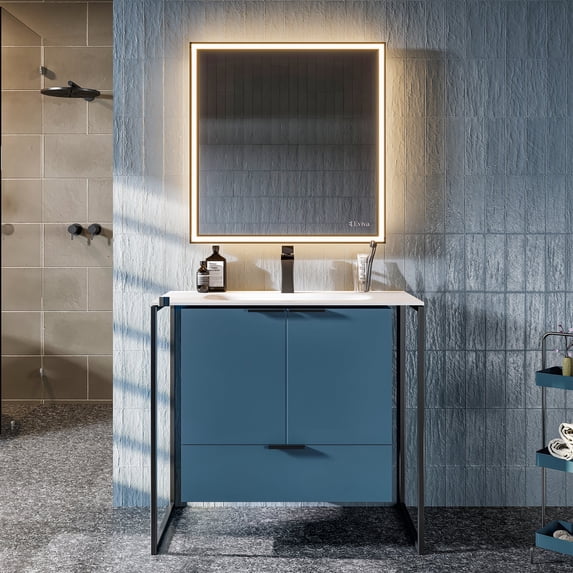 Eviva Moma 32 Inch Teal Bathroom Vanity with Black Metallic Legs