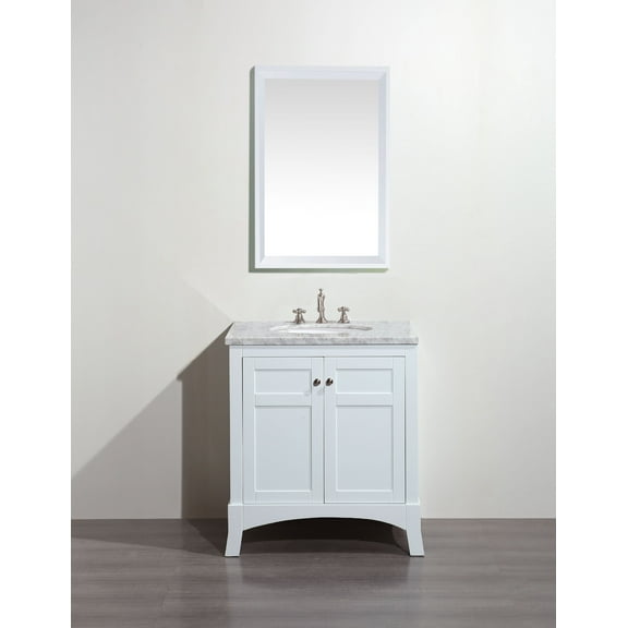 Eviva New York 30" White Bathroom Vanity, with White Marble Carrera Counter-Top