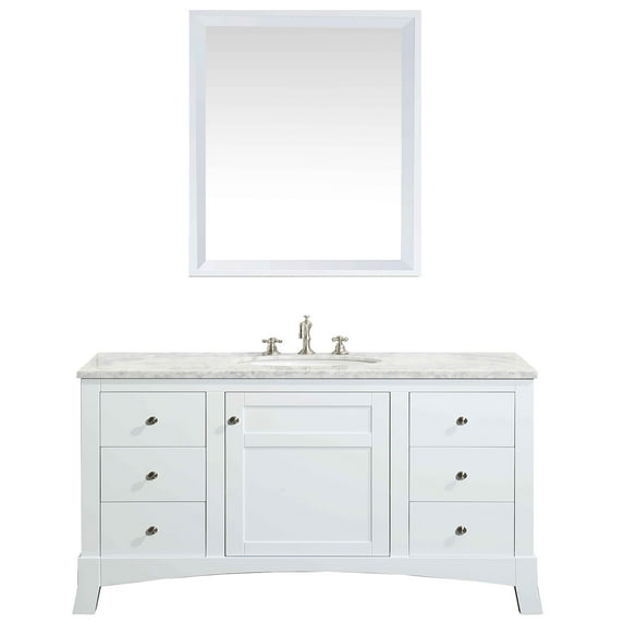 Eviva New York 42 inch White Bathroom Vanity with White Carrara Countertop and Undermount Porcelain Sink