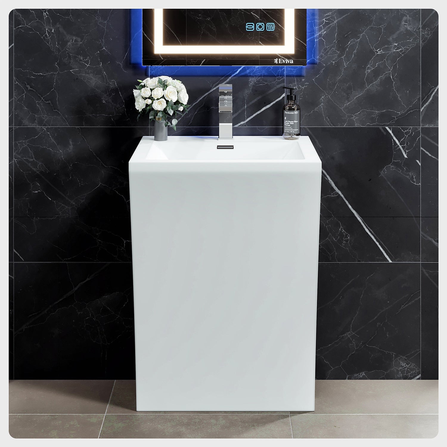 Eviva Numero 24" White Bathroom Vanity One Piece High Quality Acrylic Consule/Pedestal
