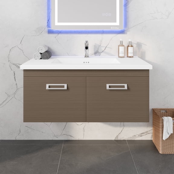 Eviva Orleans 38"W x 20"D Wenge Wall Mount Bathroom Vanity with White Porcelain Countertop and Integrated Sink