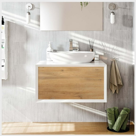 Eviva Santa Monica 30" White Oak Wall Mount Bathroom Vanity w/ Solid Surface Sink