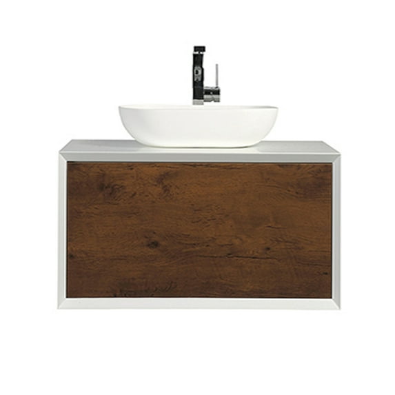 Eviva Santa Monica 36" Rosewood Wall Mount Bathroom Vanity w/ Solid Surface Sink