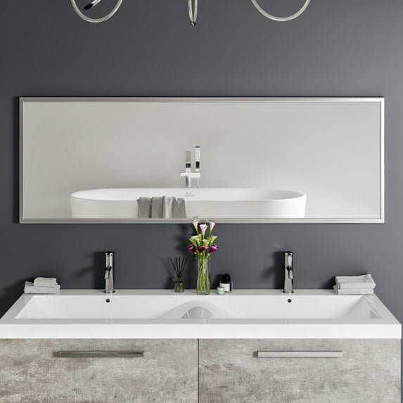 Eviva Sax 57X20 Brushed Metal Frame Bathroom Wall Mirror