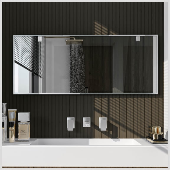 Eviva Sax 72" Brushed Chrome Metal Frame Bathroom Wall Mirror