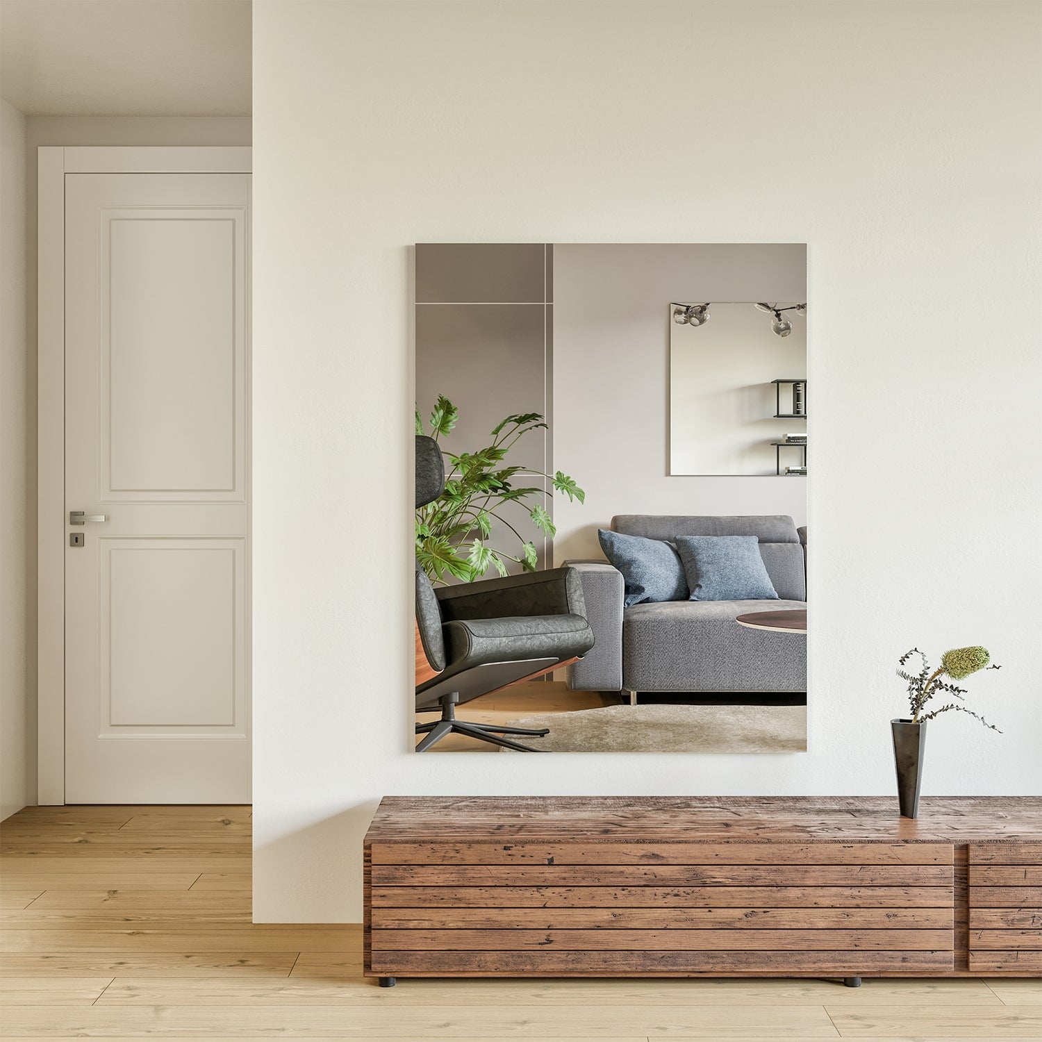 Sleek 39" Frameless Rectangular Beveled Bathroom Mirror