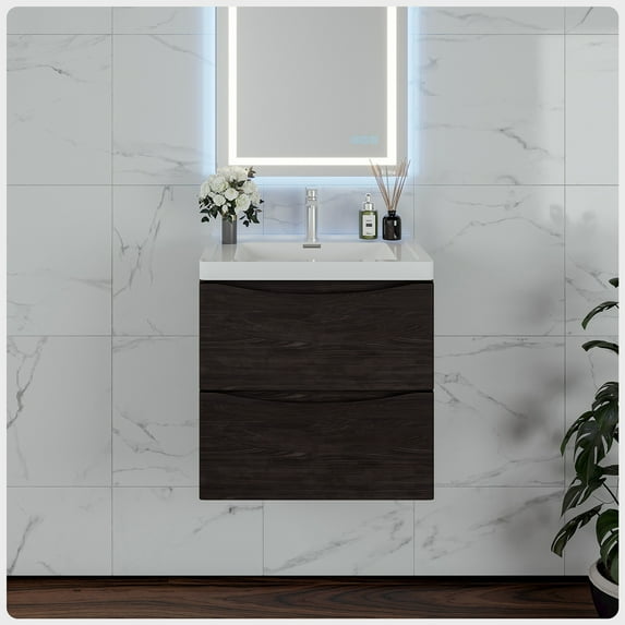 Eviva Smile 24" Chestnut Wall Mount Modern Bathroom Vanity w/ White Integrated Top