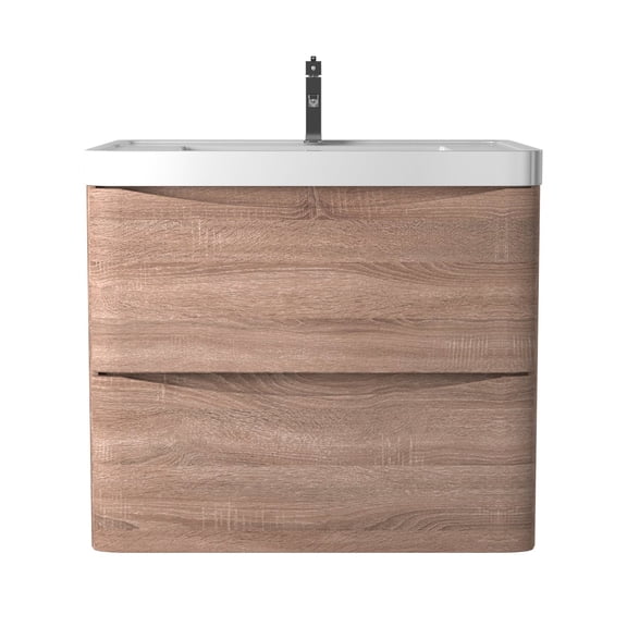 Eviva Smile 24" White Oak Wall Mount Modern Bathroom Vanity w/ White Integrated Top