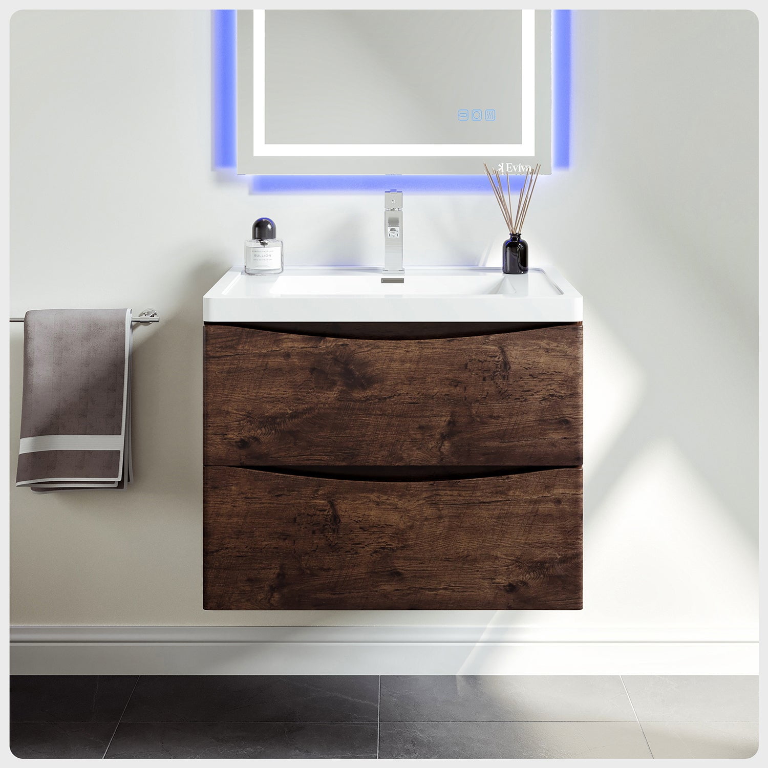 Eviva Smile 30" Rosewood Wall-Mount Bathroom Vanity with Acrylic Sink