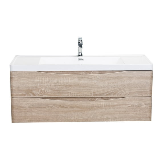 Eviva Smile 48" White Oak Wall Mount Modern Bathroom Vanity w/ White Integrated Top
