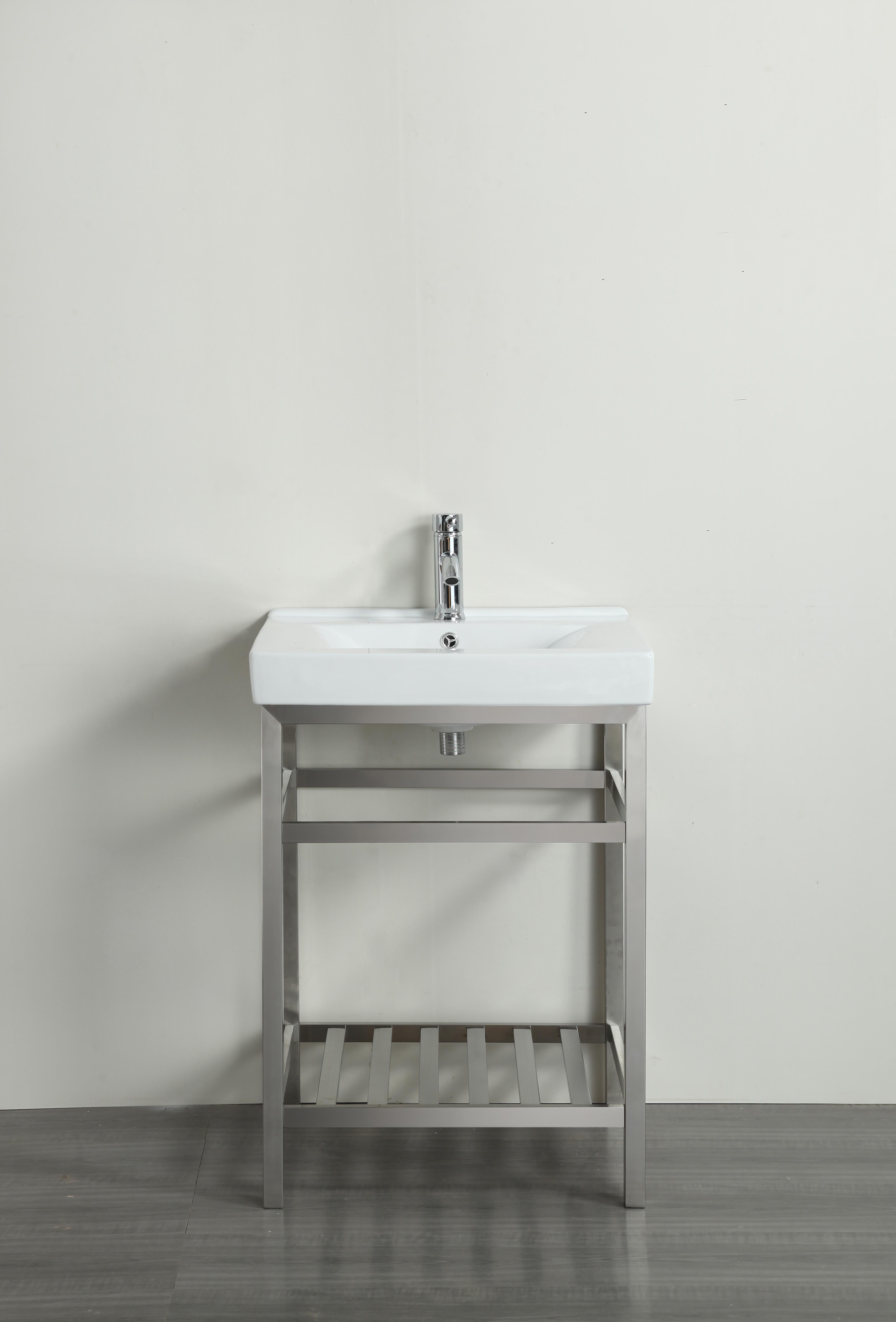 Eviva Stone 24" Stainless Steel Bathroom Vanity w/ White Integrated Top