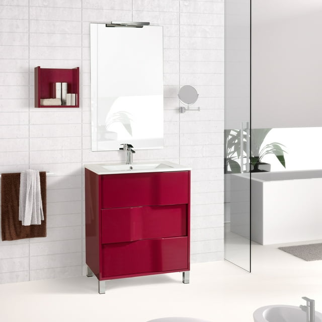 Eviva Toronto 32" Dark Red Standing Bathroom Vanity with White Porcelain Sink