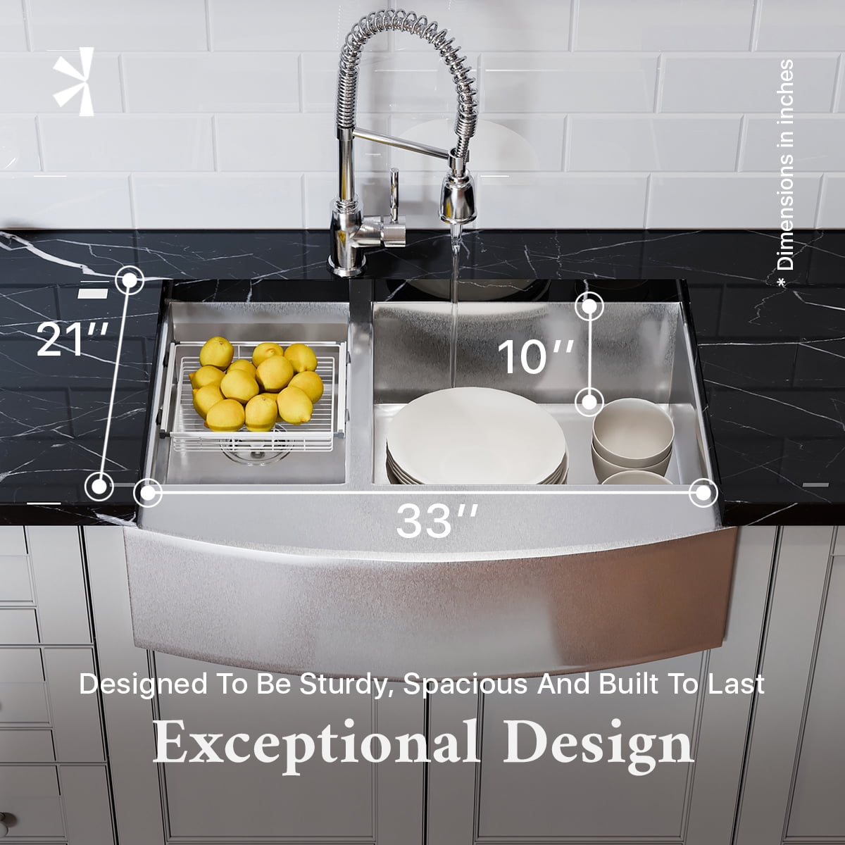 Eviva VIrgo 33" x 21" Stainless Steel Apron Farmhouse Double Kitchen Sink