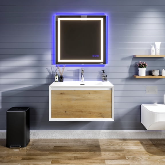 Eviva Venice 36"W x 21"D Oak/White Vanity with White Acrylic Vanity Top and Rectangular Integrated Bowl