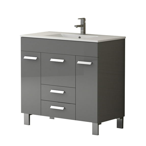 Eviva Venus 36" Grey Modern Bathroom Vanity with White Integrated Porcelain Sink
