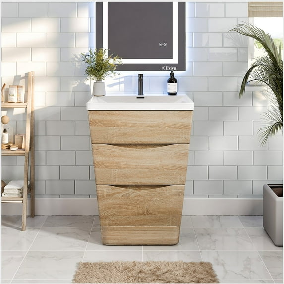 Eviva Victoria 25" White Oak Modern Bathroom Vanity with White Integrated Acrylic Sink