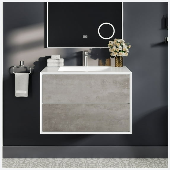 Eviva Vienna 36 in. Cement Gray and White Wall Mount Bathroom Vanity with White Integrated Acrylic Sink