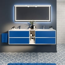Eviva Vienna 75 in. Blue Wall Mount Bathroom Vanity with White Integrated Acrylic Sinks