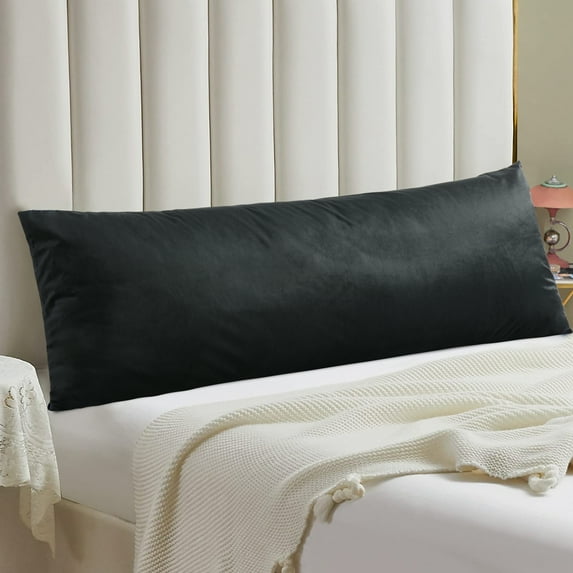 Evjk 2pc Decorative Body Pillow Insert with Textured Velvet Pillowcase, Black, 20" x 54"