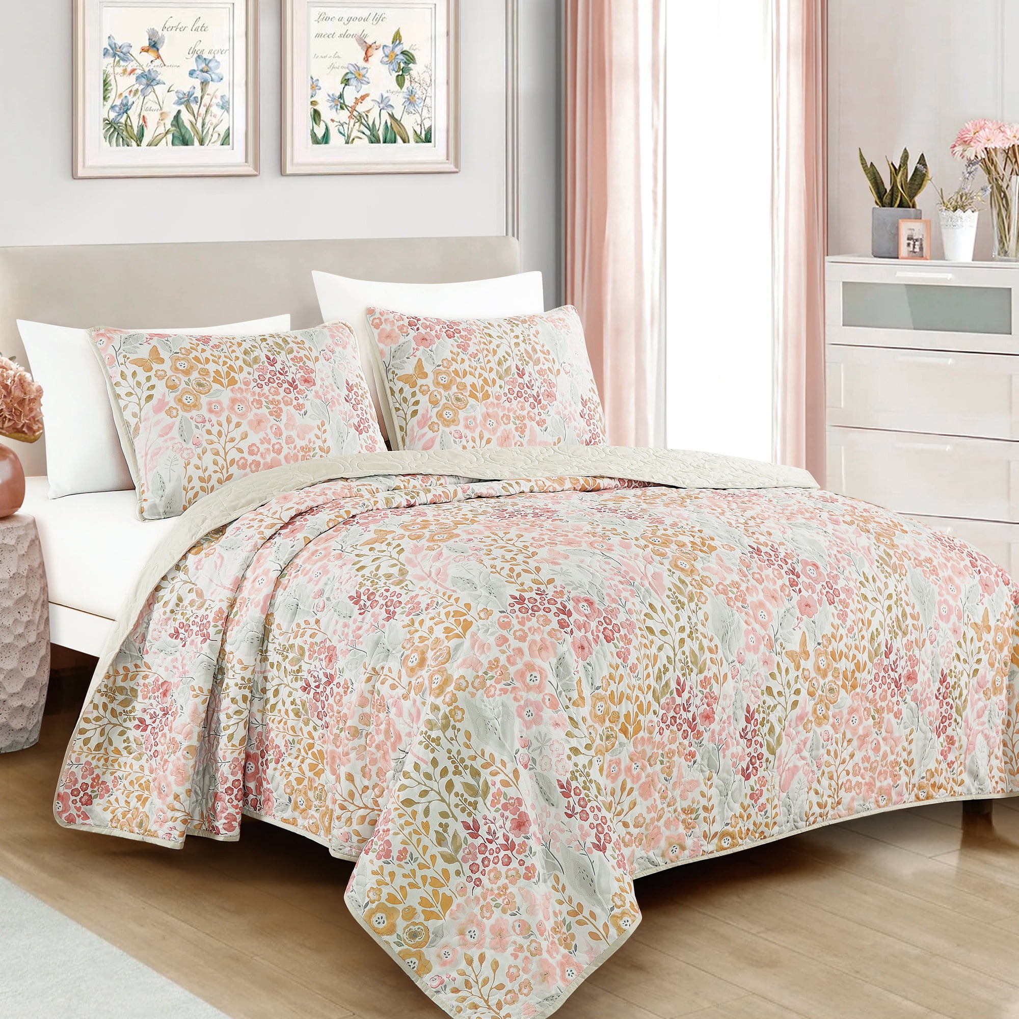 Evjk 3-Piece Decorative Lightweight Bedspread Set – Breathable, Microfiber with Chic Print, King