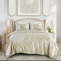 Evjk 3-Piece Decorative Lightweight Bedspread Set – Breathable, Velvet with Stylish Metallic Print, QUEEN