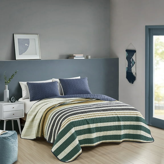 Evjk 3-Piece Decorative Lightweight Bedspread Set – Durable, Microfiber with Decorative Print, QUEEN