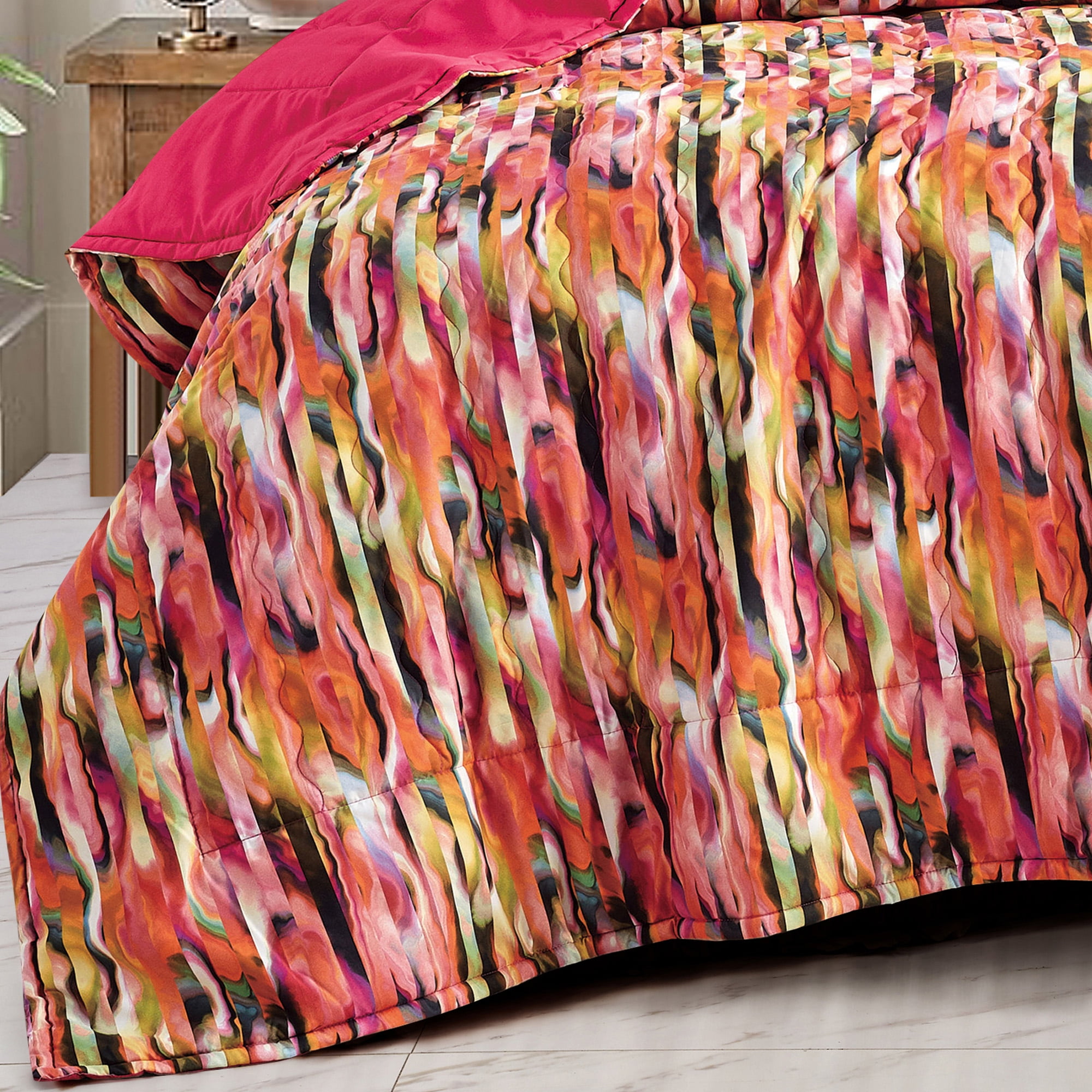 Evjk 3-Piece Decorative Lightweight Bedspread Set – Reversible, Microfiber with Minimalist Print, QUEEN