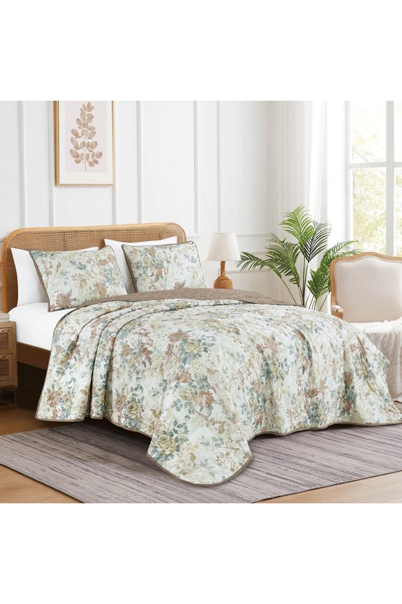 3-Piece Decorative Lightweight Bedspread Set – Reversible, Microfiber with Minimalist Print, Queen