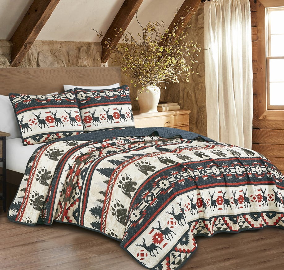 Evjk 3-Piece Decorative Lightweight Bedspread Set – Soft, Microfiber with Elegant Print, QUEEN