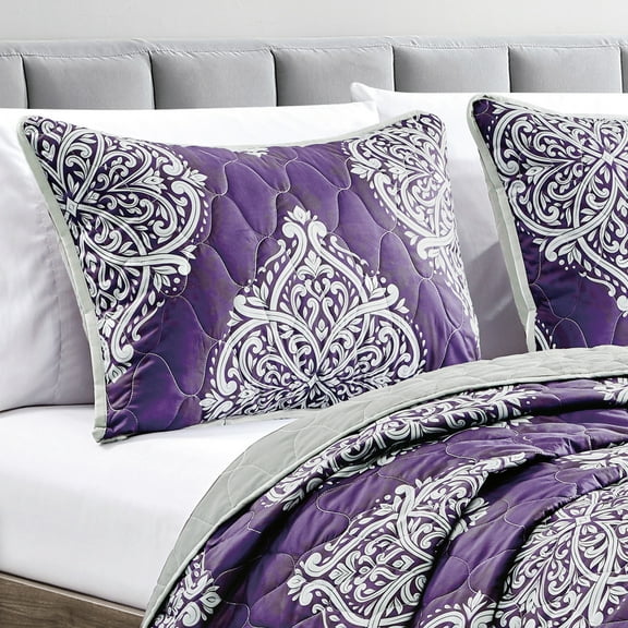 Evjk 3-Piece Oversized Quilting Set - Reversible, Breathable, Soft Brushed Microfiber Bedspread with Printed Pattern,Queen