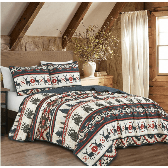 Evjk 3-Piece Quilt Set – Rustic Lodge Cabin Style Bedspread with Elk ...