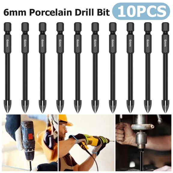 Evjurcn 10 Pcs Masonry Drill Bits Set for Tile Glass Ceramic Brick Wood 6mm Alloy Tip Industrial Strength Carbide Drill Bit Tip