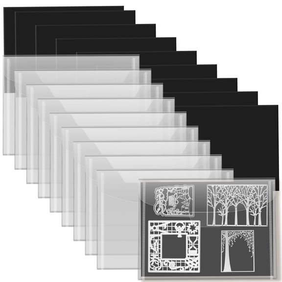 Evjurcn 10Pcs Stamp and Die Cut Storage Bag with 10 Rubber Magnetic Sheets Resealable Cutting Dies Stencil Oragnizer Reusable Plastic Die Storage Pocket for Cutting Dies Stencil