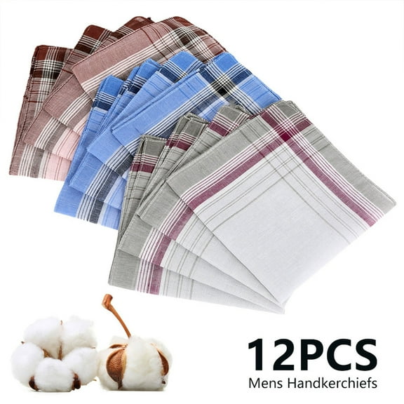 Evjurcn 12Pcs Gents Hankies ,Soft Pure Cotton Sweat-Absorbing Mens Handkerchiefs Hanky Great Father's Day Gift Idea Gift Set